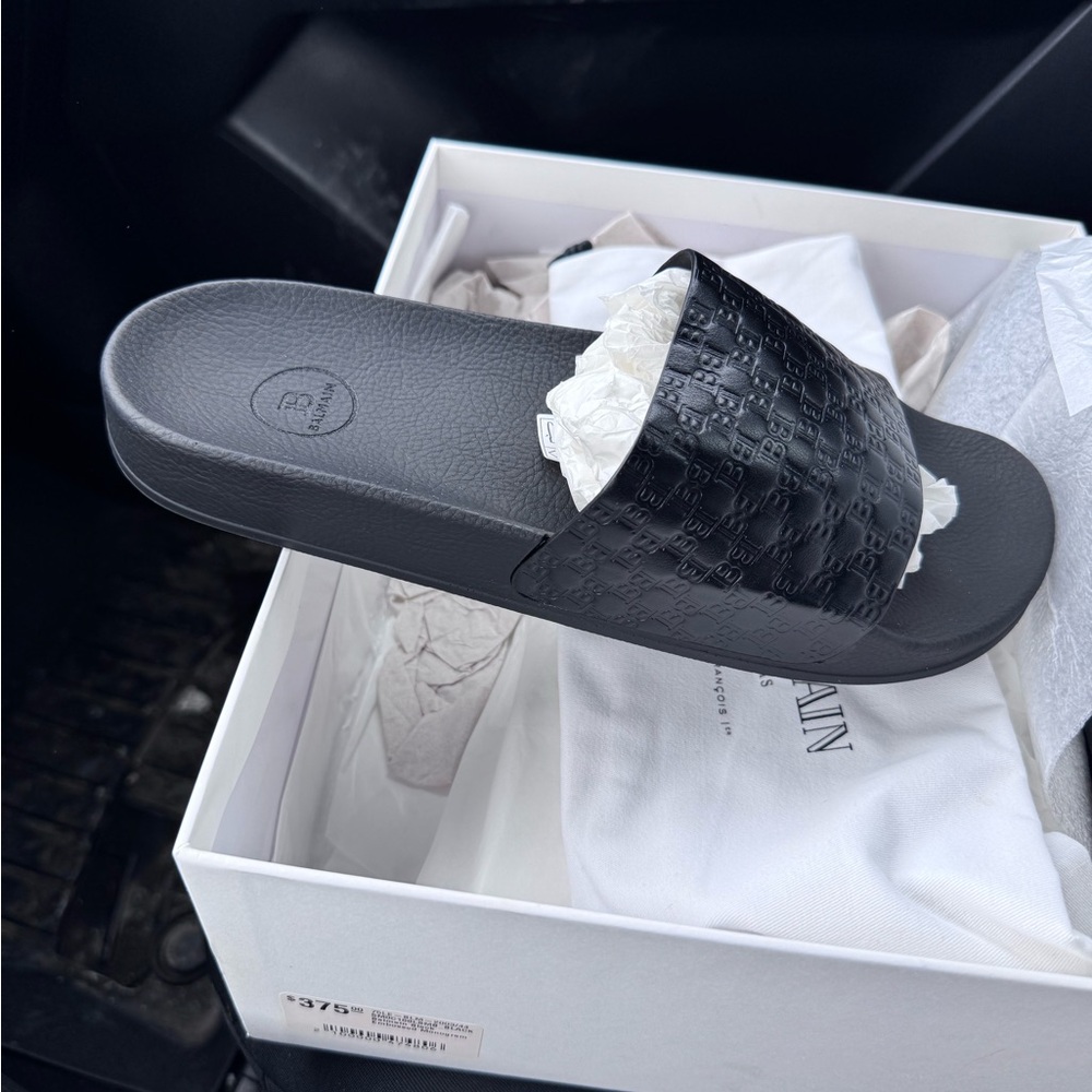 Black Embossed Slide Sandals